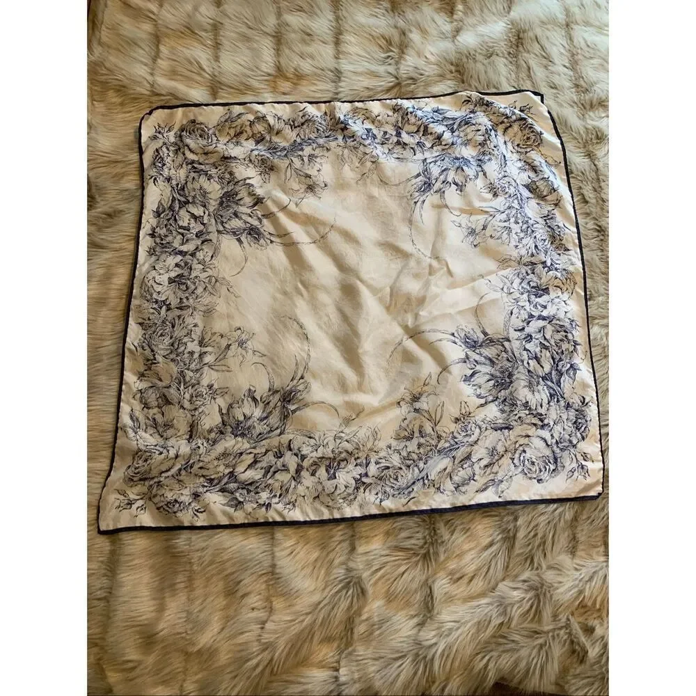 White with Blue Floral Print Scarf